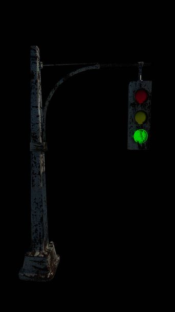 3D рендеринг светофора с зеленым светом, сигнал открыт, чтобы идти вперед. - Фото, изображение