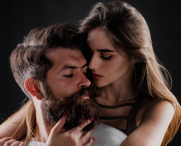 Happy couple in love having fun. Lovers intimacy and tenderness in love. Romantic portrait of a sensual couple in love. I love you. Naughty and passionate. - Photo, Image