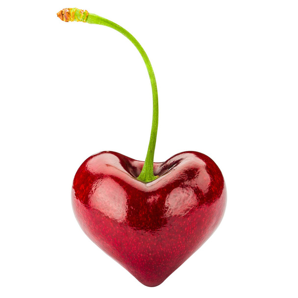 Heart Sweet Cherry. Love Cherry. Valentine's Day. Cherries Fresh juicy berries. Grocery store advertising. Super macro High resolution photo. Close-up Full depth of field. White isolated background.  - Photo, Image