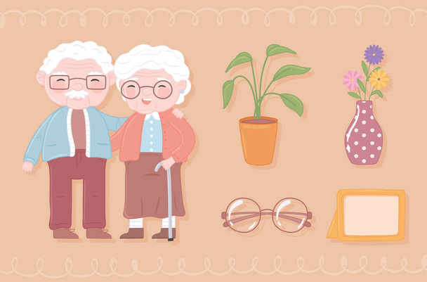 Mutlu yaşlı çift - Vektör, Görsel