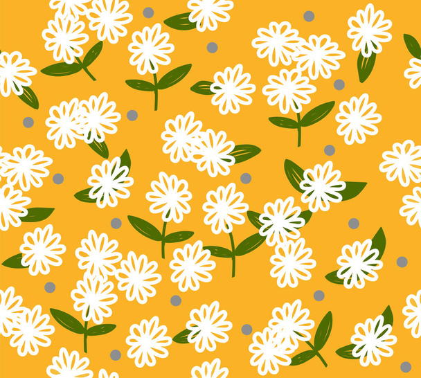 White flowers on yellow background. Seamless pattern - Vektor, kép