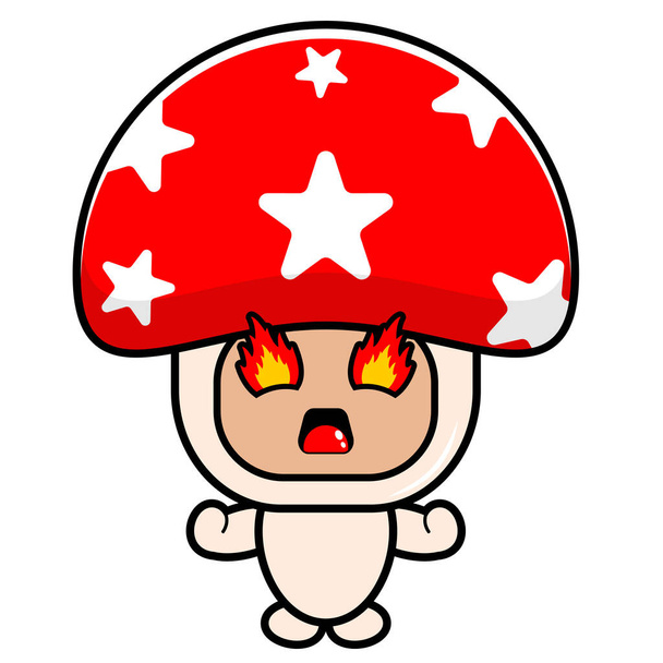 vector cartoon character cute angry mushroom mascot costume - Vetor, Imagem