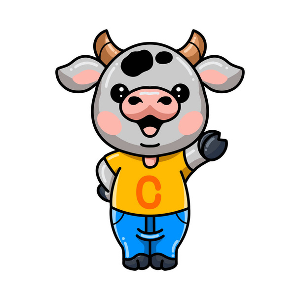 Векторная иллюстрация милой руки с коровьим мультфильмом - Вектор,изображение