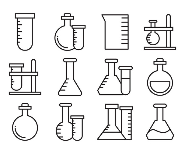 wektor zestawu kolb laboratoryjnych i ikon rurowych - Wektor, obraz