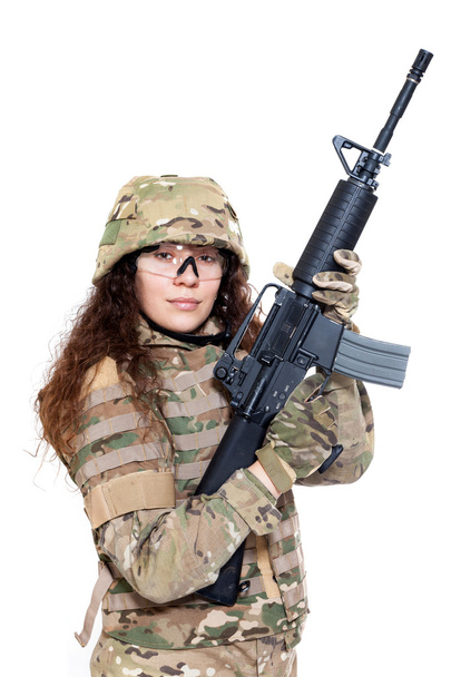 Beautiful army girl with rifle - Foto, imagen