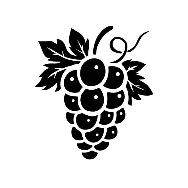 Um bando de uvas. Silhueta em preto e branco. Etiqueta, símbolo do vinho. Ilustração vetorial isolada desenhada à mão - Vetor, Imagem