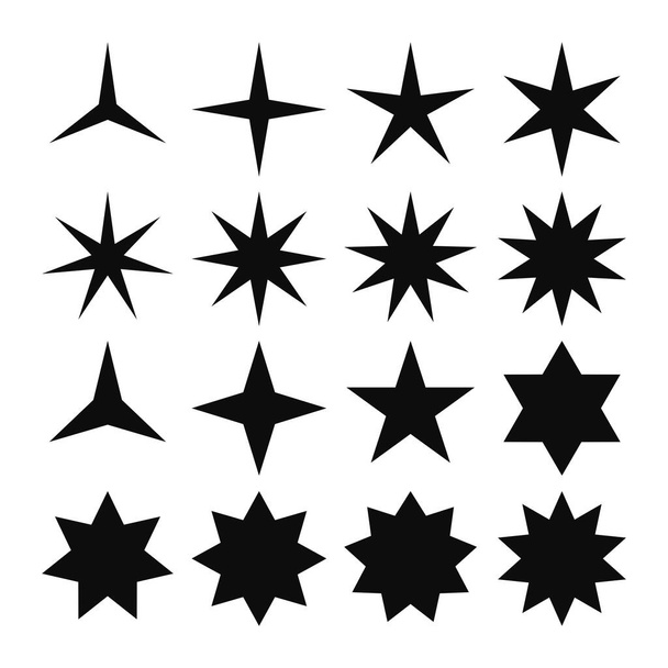 Ensemble vectoriel de simples étoiles noires. De trois points à huit étoiles collection icône - Vecteur, image