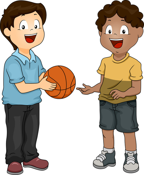 男の子のバスケット ボールの共有 - 写真・画像