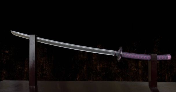 Katana on a wooden stand 3d-rendered illustration - Photo, Image