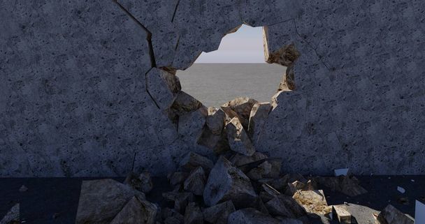 Wall with breakdown in the middle 3d-rendered - Fotografie, Obrázek