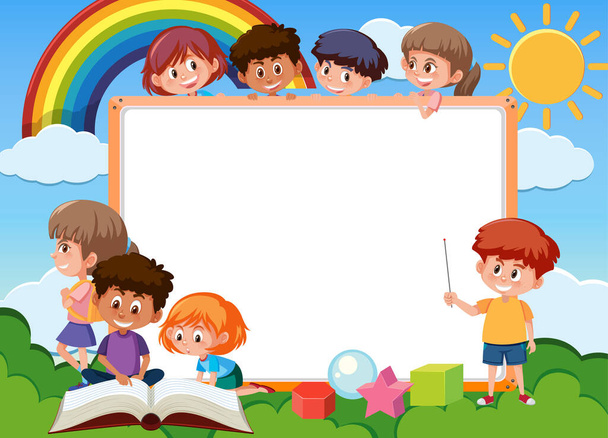 Empty board with many children cartoon character illustration - Vector, Image