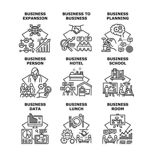 Business School Set Icons Vector Illustrations - Vector, Image