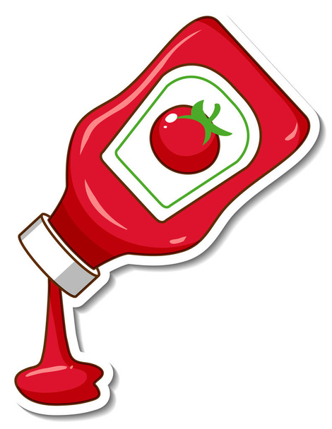 Eine Sticker-Vorlage mit einer Ketchupflaschen-Illustration - Vektor, Bild