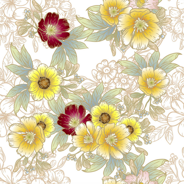 patrón elegante con hermosos elementos florales - Vector, imagen