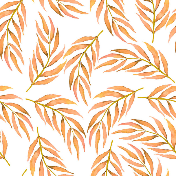 Watercolor seamless pattern with vintage leaves. Beautiful botanical print with colorful foliage for decorative design. Bright spring or summer background. Vintage wedding decor. Textile design. - Fotografie, Obrázek