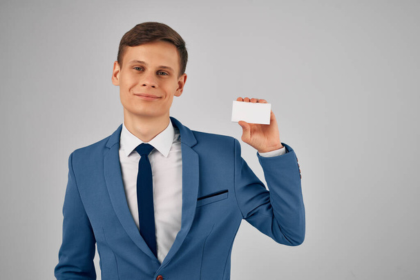 business man in suit with tie business card Copy Space advertising - Фото, изображение