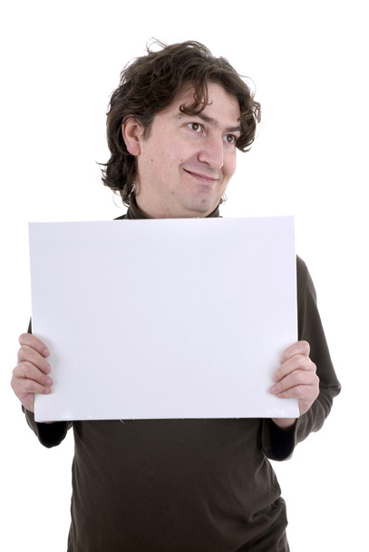 muž s bílou kartu v bílém pozadí - Fotografie, Obrázek