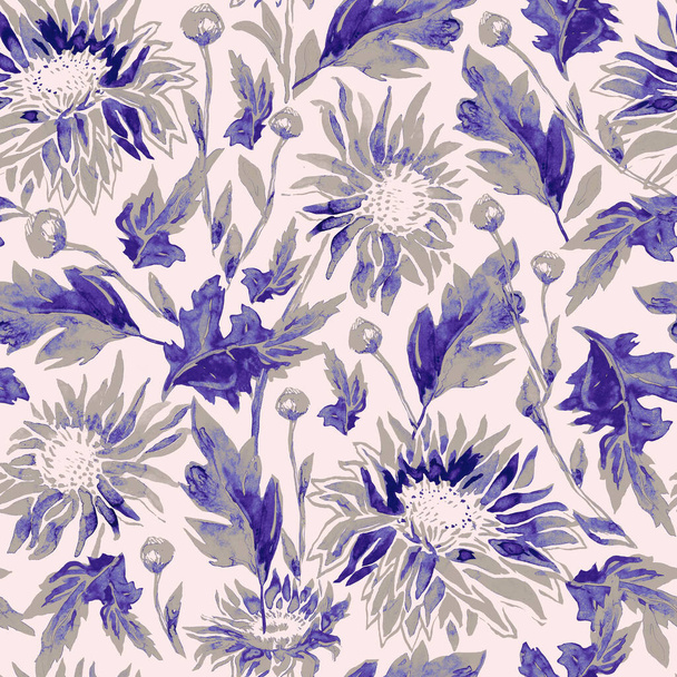 Gentle watercolor chrysanthemum flowers seamless pattern. - Foto, Bild