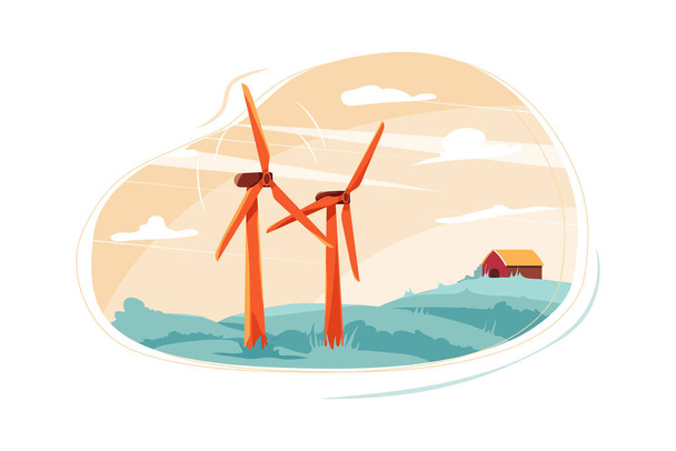 Turbina do Vento. Recursos energéticos renováveis Conceito de ilustração. Ilustração plana isolada sobre fundo branco. - Vetor, Imagem