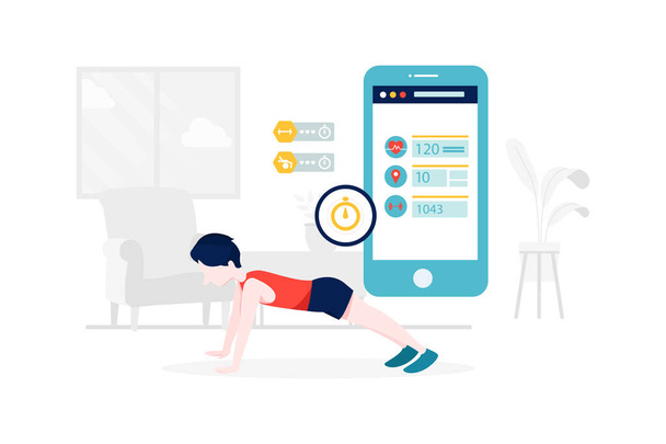 Best fitness training with smart phone accessories apps to stay in poster abstract vector illustration.Landing page concepts for fitness sport website and mobile development. - Vector, Image