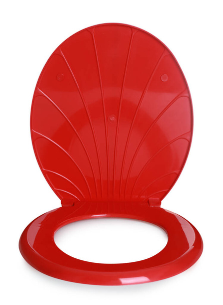 New red plastic toilet seat isolated on white - Photo, image
