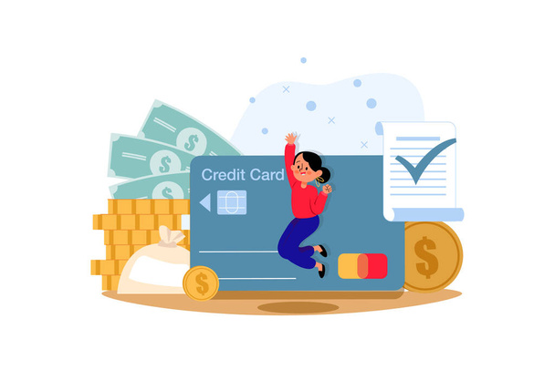 Woman Got Approval For Credit Card. Financial Illustration concept. Flat illustration isolated on white background. - Vektor, kép