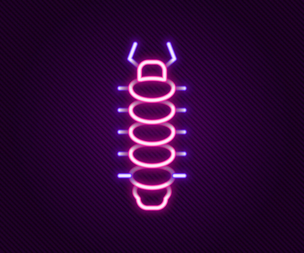 Leuchtende Neon-Linie Tausendfüßer Insektensymbol isoliert auf schwarzem Hintergrund. Buntes Rahmenkonzept. Vektor - Vektor, Bild