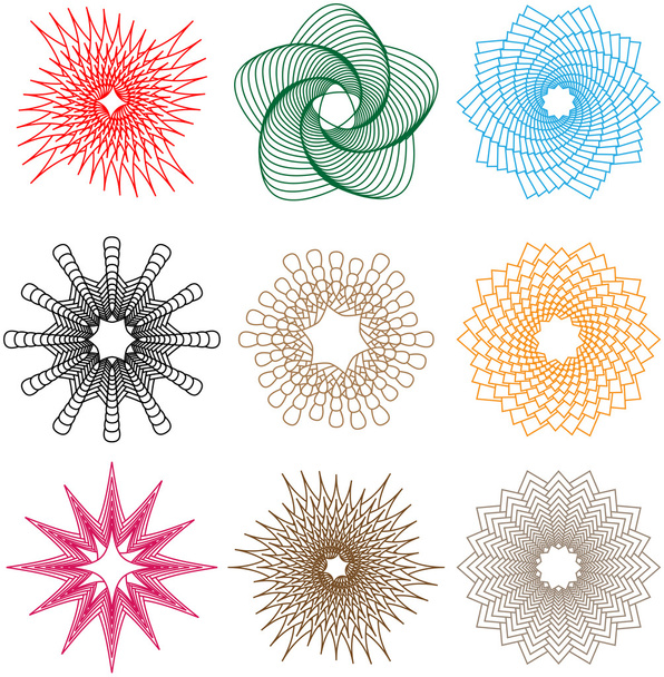 A set of spiral shapes of regular geometric shape - Wektor, obraz