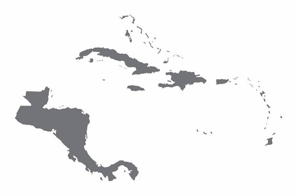 Mittelamerika und Karibik Silhouette Karte isoliert auf weißem Hintergrund - Vektor, Bild