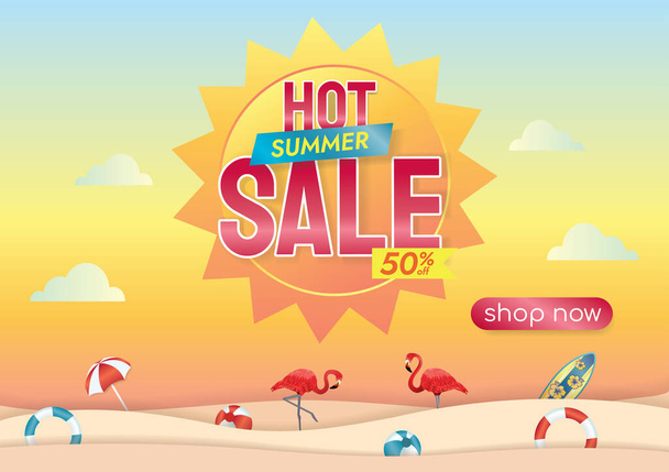 Акция по продаже летом для шопинга во время отдыха - Вектор,изображение