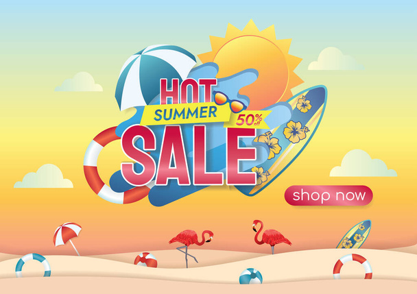 Акция по продаже летом для шопинга во время отдыха - Вектор,изображение