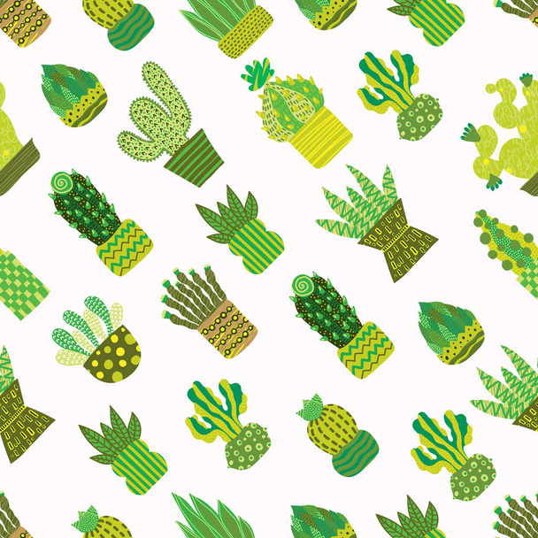Cute cactus. Seamless pattern. Endless pattern can be used for ceramic tile, wallpaper, linoleum, textile, web page background. - Vector, Image