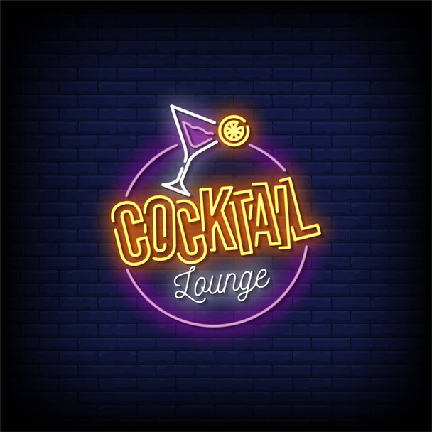 Cocktail lounge, neon vector illustration on dark background - Vetor, Imagem