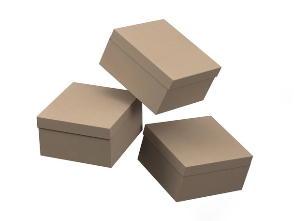 3D maken ambachtelijke doos mockup. Drie doos set - Foto, afbeelding
