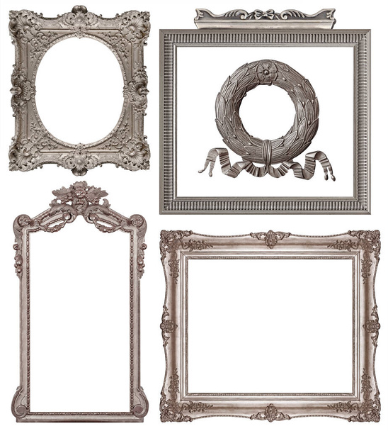 Ezüst keret készlet festményekhez, tükrökhöz vagy fehér alapon elszigetelt fényképhez - Fotó, kép