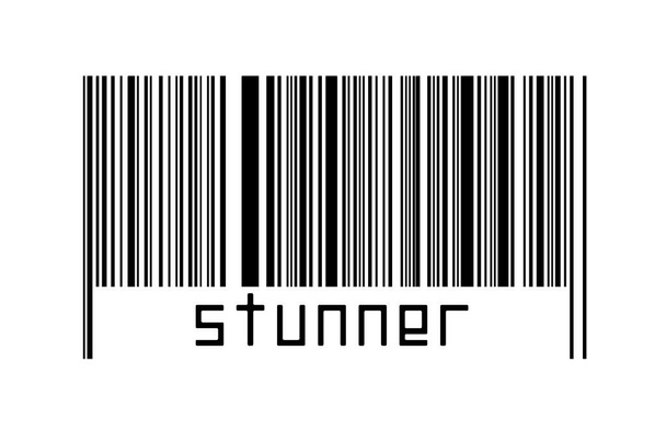 Barcode on white background with inscription stunner below. Concept of trading and globalization - Φωτογραφία, εικόνα