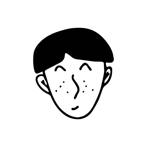 Doodle guy face. Black and white vector isolated illustration single logo. Student or teenager - Vektor, Bild