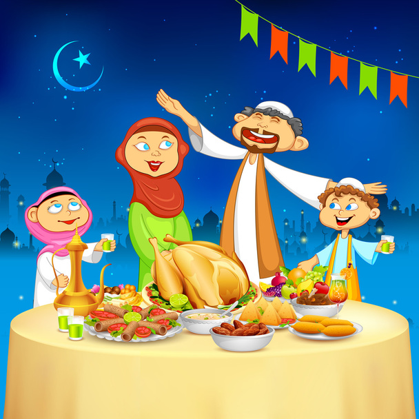 Μουσουλμανική οικογένεια στη Iftar κόμμα - Διάνυσμα, εικόνα