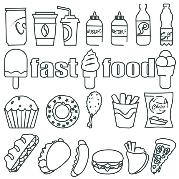 Ensemble d'icônes de ligne liées aux aliments rapides. Street food icônes linéaires. aperçu de la collection de signes et symboles vectoriels. - Vecteur, image