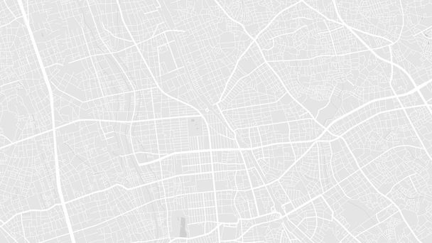 Blanco y gris claro Saitama Área de la ciudad vector mapa de fondo, calles y cartografía del agua ilustración. proporción de pantalla ancha, plano digital diseño streetmap. - Vector, Imagen