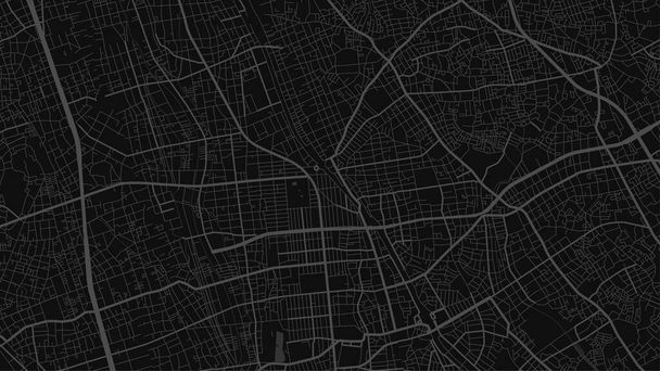 Sötét fekete Saitama City terület vektor háttér térkép, utcák és víztérképészeti illusztráció. Szélesvásznú arány, digitális lapos kialakítású streetmap. - Vektor, kép
