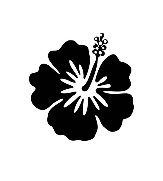 тропічний екзотичний гібіскус чорна квітка татуювання силует малюнок ілюстрація. Гавайський квітковий елемент дизайну трафарету.
 - Вектор, зображення