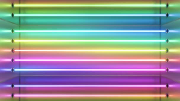 Fluorescerende Rainbow Neon Light Tubes Gloeiende Spectrum 3D Laser Stralen - 4K Naadloze VJ Loop Motion Achtergrond Animatie - Video
