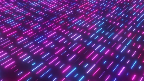 Líneas de neón abstractas que brillan Flujo de partículas de luz láser rosa y azul - Textura de fondo abstracta - Foto, Imagen