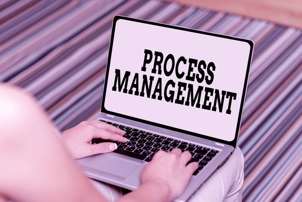 Hand writing sign Process Management. Word for aligning processes with an organization s is strategic goals Voice And Video Calling Capabilities Connecting People Together - Fotografie, Obrázek