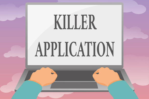 Writing displaying text Killer Application. Business approach virtually indispensable or much superior to rival product Editing And Formatting Online Articles, Typing Creative Reading Contents - Fotó, kép