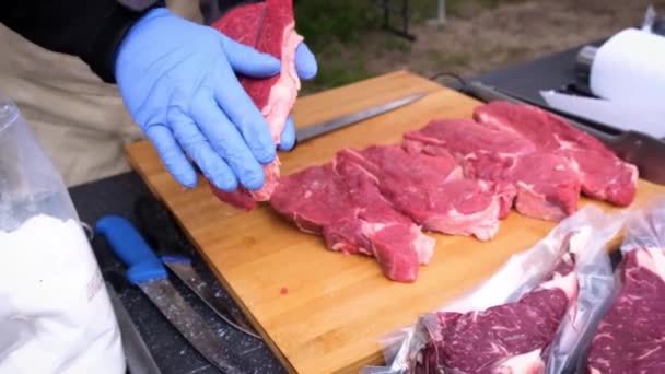 Pedaços de carne vermelha fresca - Filmagem, Vídeo