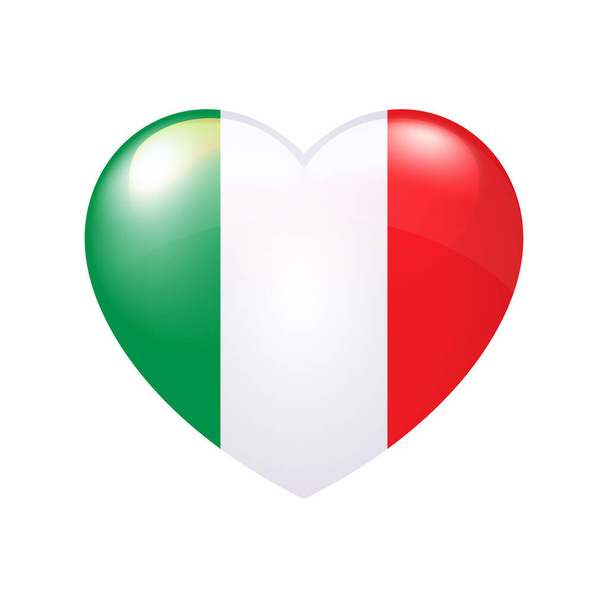 Illustrazione vettoriale con bandiera italiana in cuore su sfondo bianco. Giorno d'indipendenza d'Italia. Emblema patriottico nazionale, adesivo o souvenir. Simbolo d'amore per il paese. EPS10 - Vettoriali, immagini
