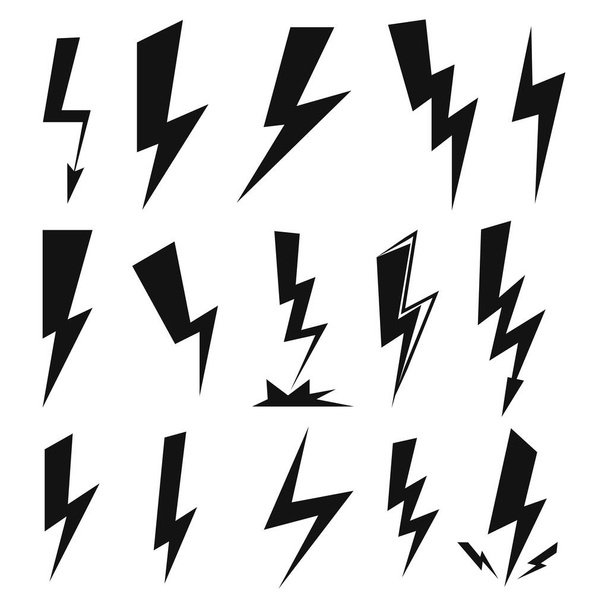 Lightning bolt, set power icons, graphic design template, collection electric signs, vector illustration - Vector, Image