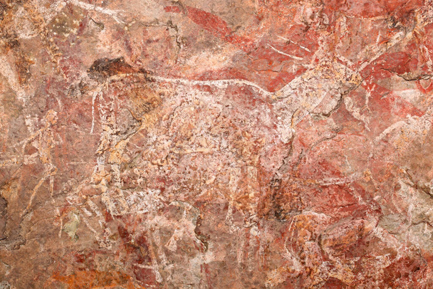 Bushmen (san) rock painting of an eland antelope and human figures, South Africa - Zdjęcie, obraz